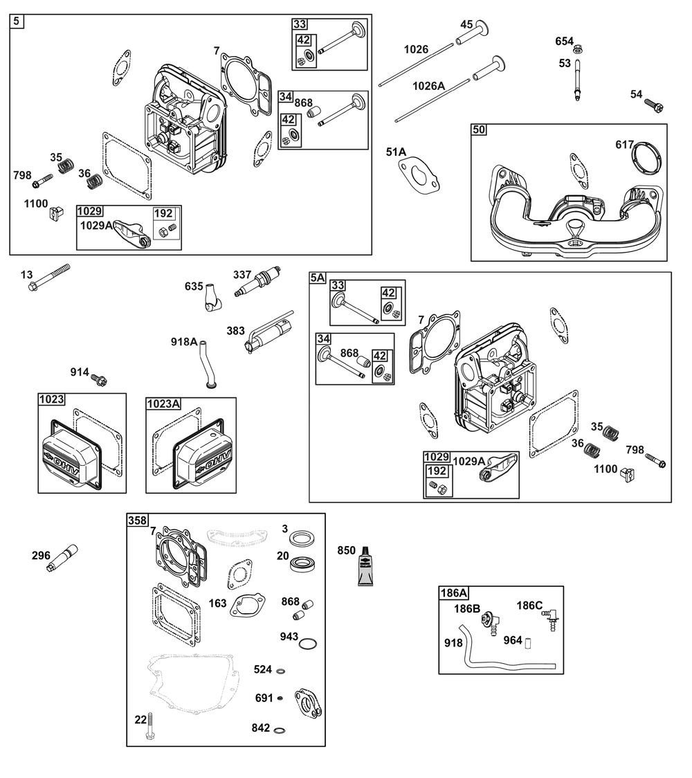 Cylinder Head Group Diagram and Parts List for 40R677-0019-B5 400000 - 699999 Briggs and Stratton Engine